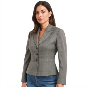 Tahari Fitted Blazer  Snap Button Closure Pockets Gray Viscose Size 8